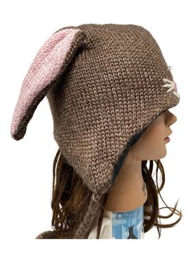 DeLux Wool Blend Bunny Knit Earflap Tassel Pom Adult Beanie Fleece Lined